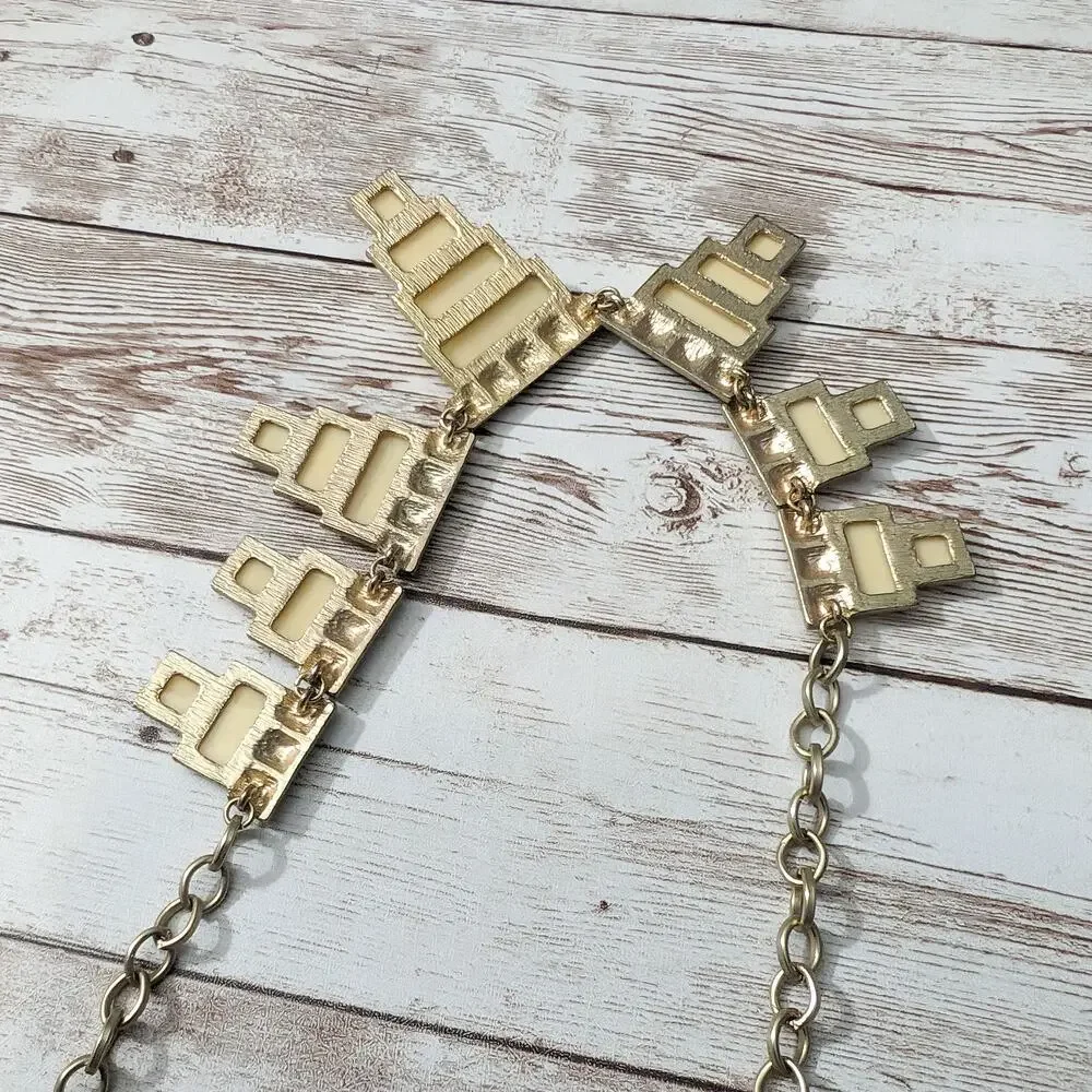 Vintage Statement Necklace Pale Yellow & Gold Tone Chunky